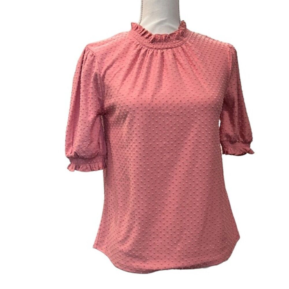J. Crew Pink Textured Ruffle Puff Sleeve and Neckline Top XXS